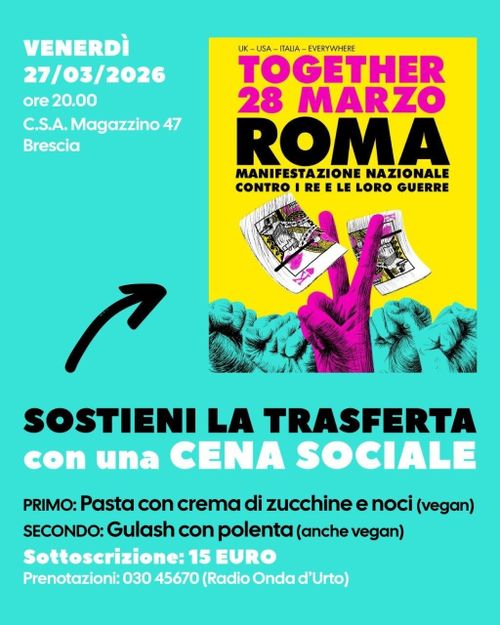 CENA SOCIALE PER SOSTENERE LA TRASFERTA A ROMA ALLA MANIFESTAZIONE “NO KINGS - TOGETHER"