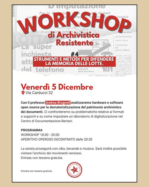 I Venerdì in Via Carducci 32 | Workshop #5 Centro di Documentazione Giorgio Bertani