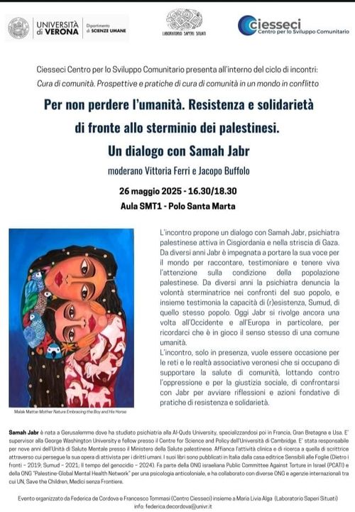 Per non perdere l'umanità. Resistenza e solidarietà di fronte allo sterminio dei palestinesi. Un dialogo con Samah Jabr